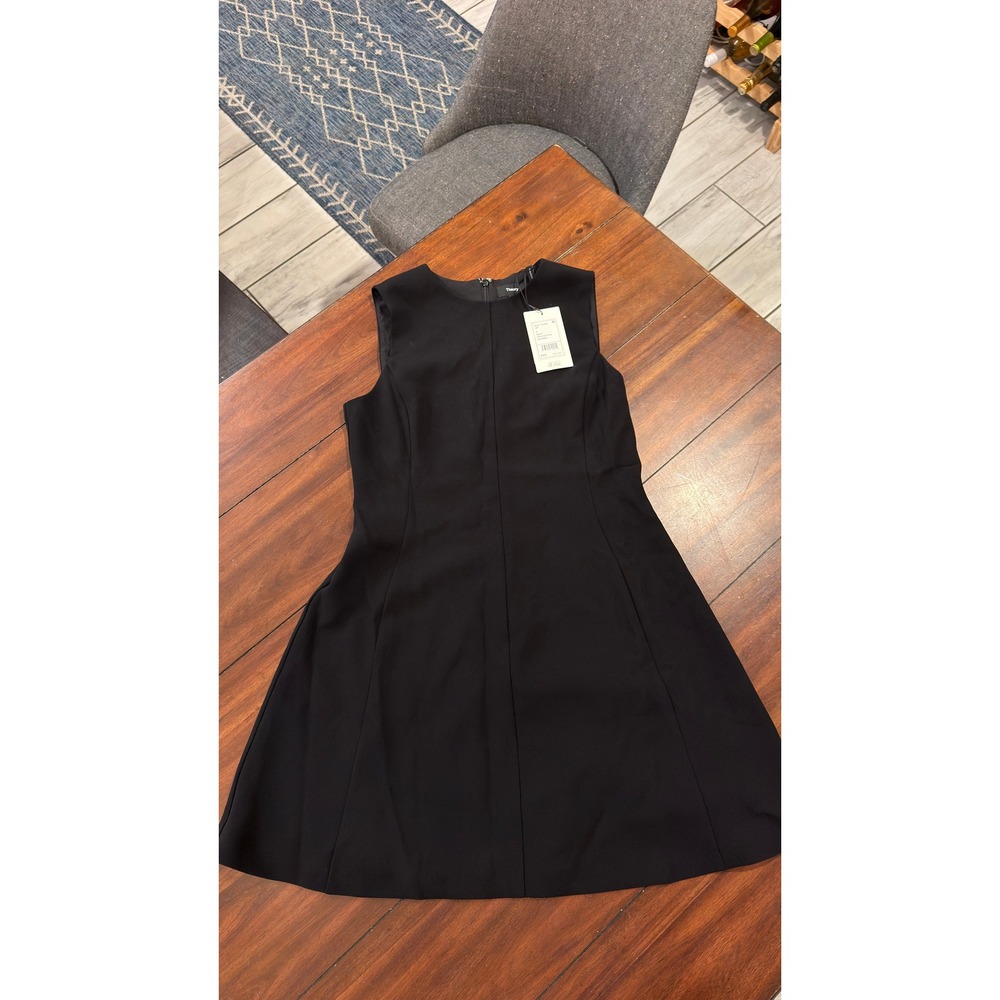 Theory Easy Flare Dress Black Admiral Crepe Sleeveless A-Line P0109603 Size 8 - Picture 9 of 16